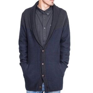 Zanerobe Blue/Black Colourblock Salem Cotton Shawl Cardigan Size Small